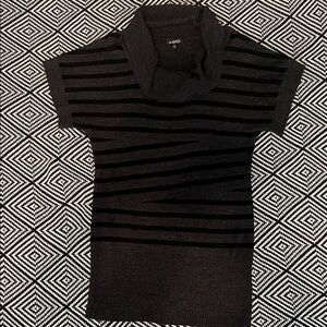A. Byer Black and Gray Striped Cowl Neck Top